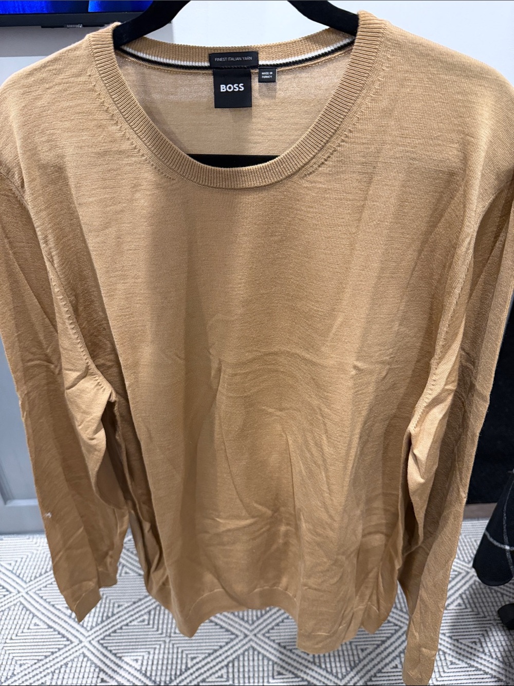 BOSS Men's Crewneck Sweater in Camel/Tan